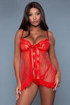 Emma Polka Dot Mesh Babydoll Rot